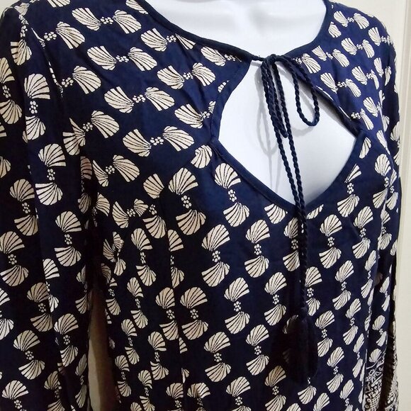 Band of Gypsies ✦ Navy Cream Boho Tunic Dress ✦ Long Sleeve Keyhole XS EUC - Picture 7 of 16